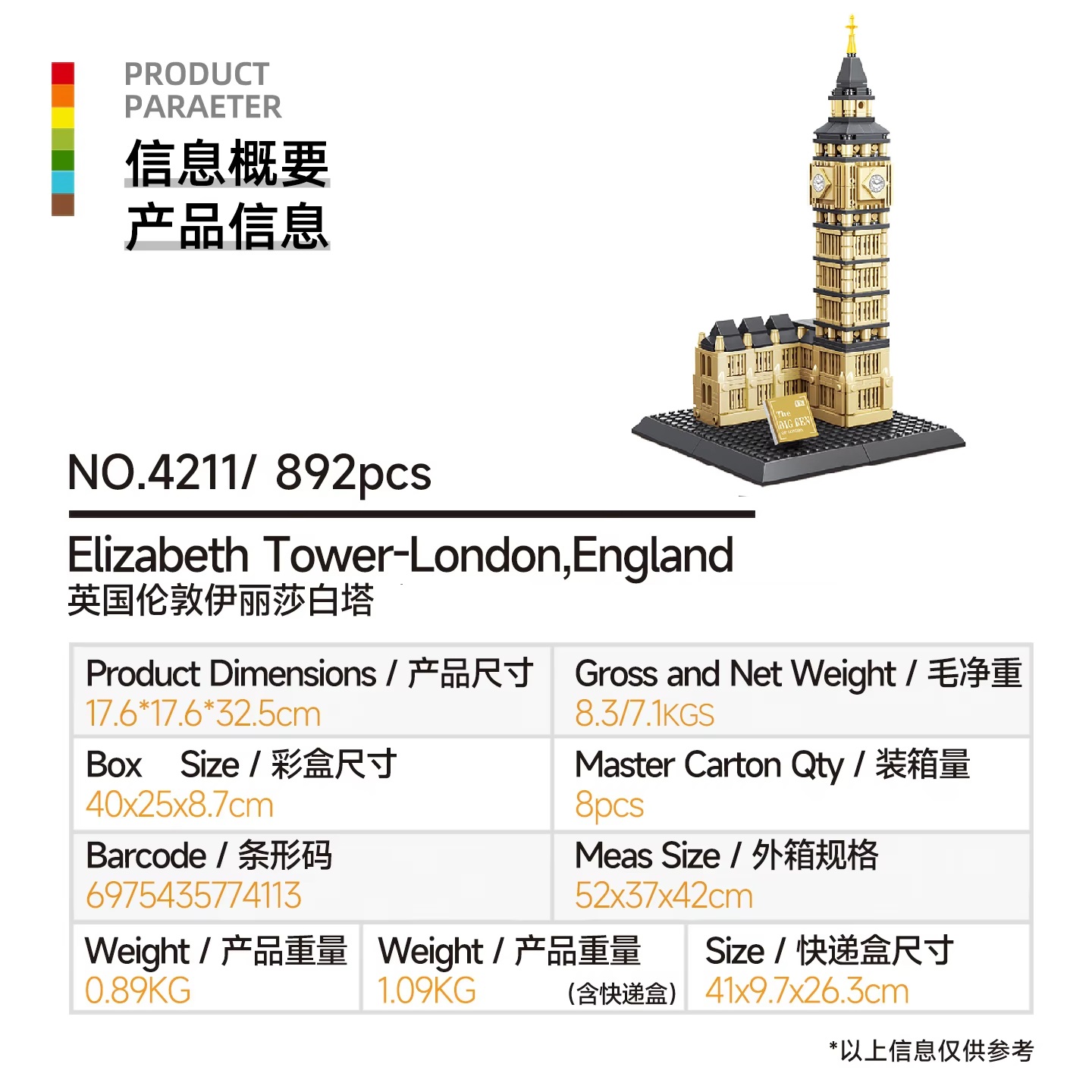 892pcs Elizabeth Tower-London  - Kids Toys London 评论和价格